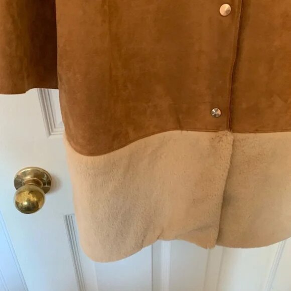 Zara Jacket Womens Small Suede & Fur Brown Golden Snap Buttons Classy Preppy - Picture 8 of 10